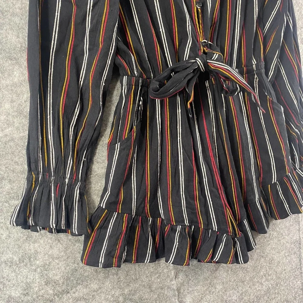 Billabong Romper Large Black Striped Play All Day V-Neck Long Sleeve - Picture 5 of 15